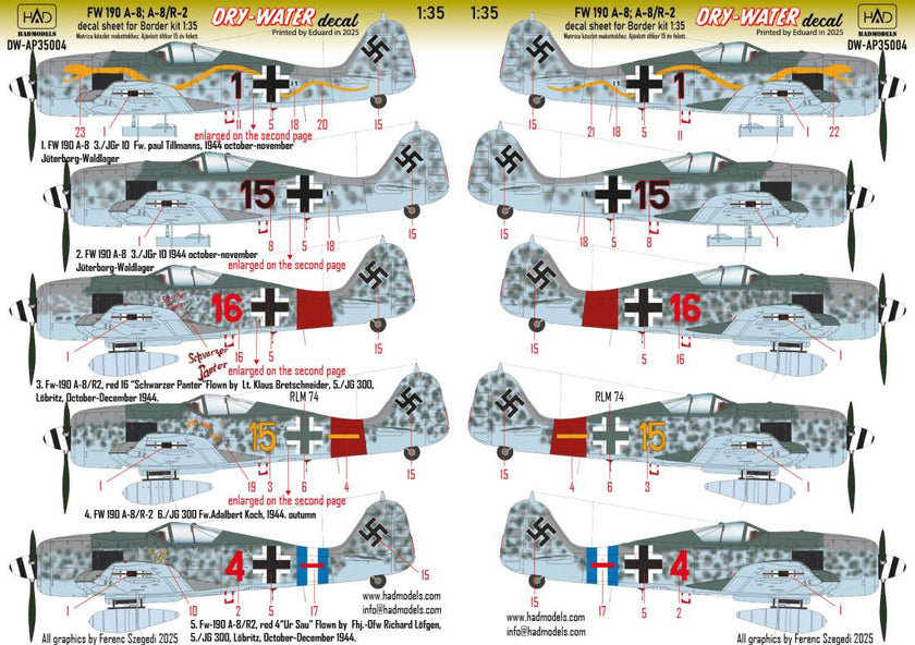 HADモデル DW-AP35004 1/35 FW 190 A-8 A-8/R-2 ドライウォーターデカールシート – ホビーショップ レギュラス