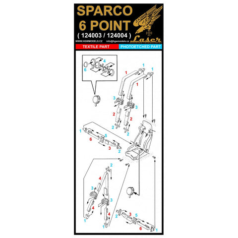 HGW 124004 1/24 スパルコ ブルー - 6ポイント 3x racing safety seat belts