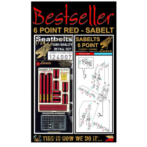 HGW 124007 1/24 サベルト レッド - 6ポイント pre-cut (laser) | 2x racing safety seat belts