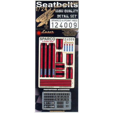 HGW 124009 1/24 スパルコ レッド - 6ポイント pre-cut (laser) | 2x racing safety seat belts