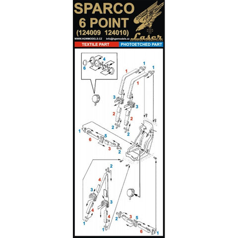 HGW 124009 1/24 スパルコ レッド - 6ポイント pre-cut (laser) | 2x racing safety seat belts