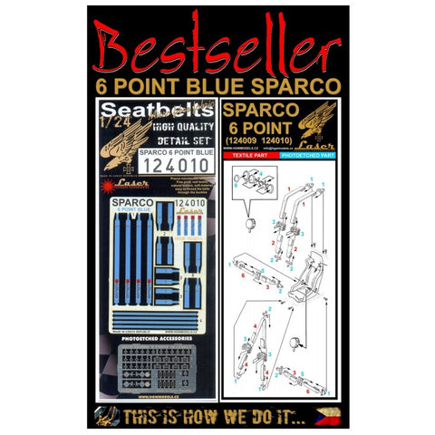 HGW 124010 1/24 スパルコ ブルー - 6ポイント pre-cut (laser) | 2x racing safety seat belts