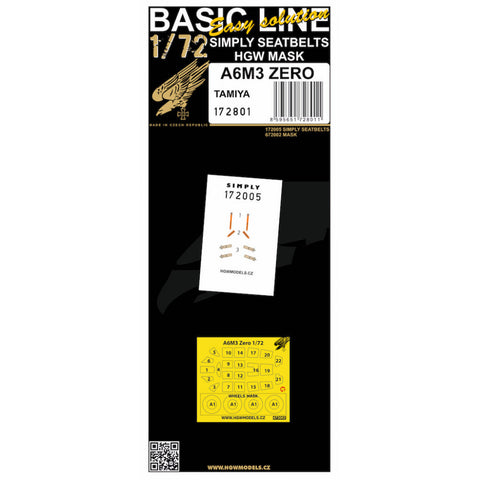 HGW 172801 1/72 A6M3 ゼロ BASIC LINE: seatbelts + masks | Tamiya