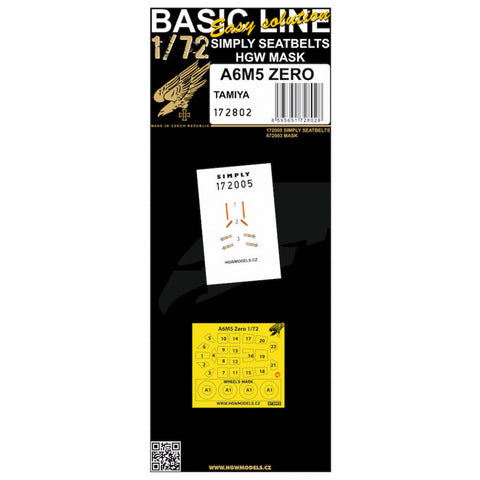 HGW 172802 1/72 A6M5 ゼロ BASIC LINE: seatbelts + masks | Tamiya