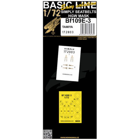 HGW 172803 1/72 Bf109E-3 BASIC LINE: seatbelts + masks | Tamiya