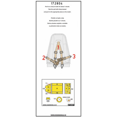 HGW 172804 1/72 Bf109E-4/7 BASIC LINE: seatbelts + masks | Tamiya