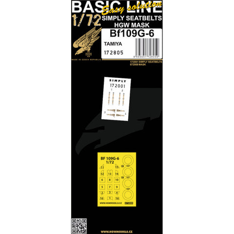HGW 172805 1/72 Bf109G-6 BASIC LINE: seatbelts + masks | Tamiya