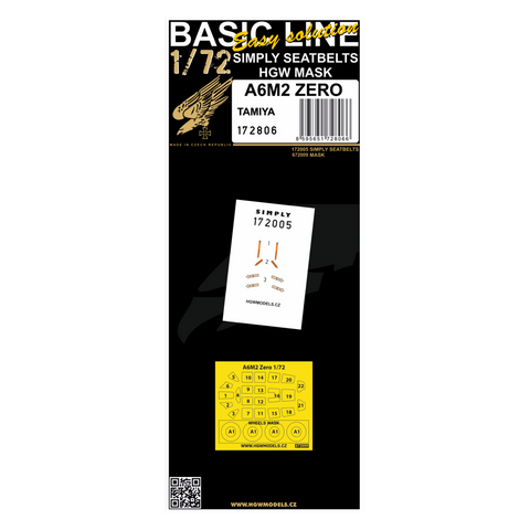 HGW 172806 1/72 A6M2 ゼロ BASIC LINE: seatbelts + masks | Tamiya