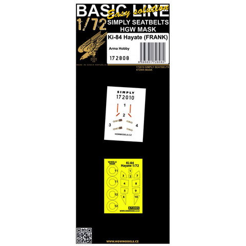 HGW 172808 1/72 Ki-84 フランク BASIC LINE: seatbelts + masks | Arma Hobby