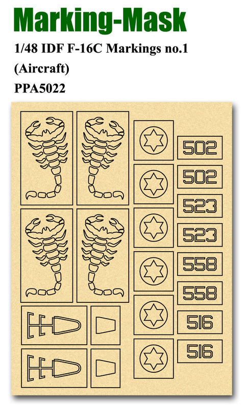 J's Work PPA5022 マスキングシート 1/48 イスラエル国防軍 F-16C マーキング no.1 (エアクラフト)