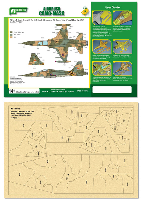 J's Work PPA5057 エアブラシ用迷彩マスキング 1/48 南ベトナム空軍 F-5A フリーダムファイター 第23戦闘航空団 第522戦闘飛行隊 迷彩パターン 1969.