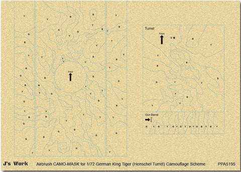 J's Work PPA5195 エアブラシ用迷彩マスキング 1/72 キングタイガー (ヘンシェル砲塔) カモフラージュスキーム