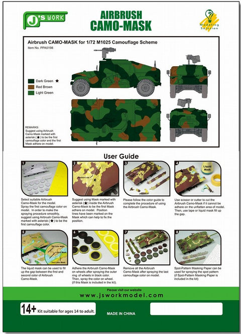 J's Work PPA5198 エアブラシ用迷彩マスキング 1/72 M1025 カモフラージュスキーム