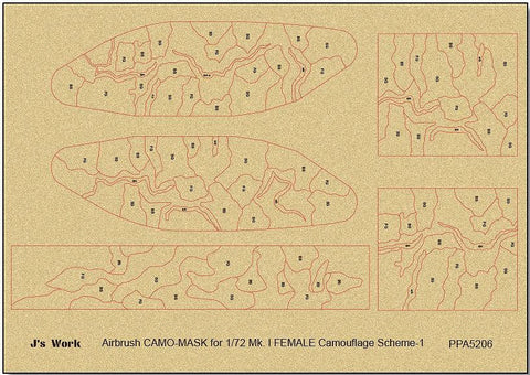 J's Work PPA5206 エアブラシ用迷彩マスキング 1/72 Mk. I カモフラージュスキーム 1