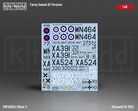 キッツワールド KW148263 1/48 フェアリー ガネット ASバージョン ECM.4、WN464/275、第 831 海軍航空隊、RNAS カルドローズ、1959 年。AS.1、XA391/321-B…