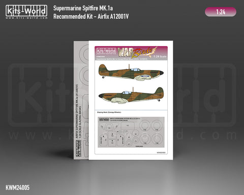 Kitsworld KWM24005 1/24 1:24 scale Supermarine Spitfire Mk.Ia Canopy/Wheels Mask - Recommended Kit Airfix A12001V