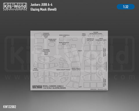 Kitsworld KWM321002 1/32  1:32 scale Junkers Ju 88A-4 Canopy/Wheels Mask Recommended Kit - Revell 03988