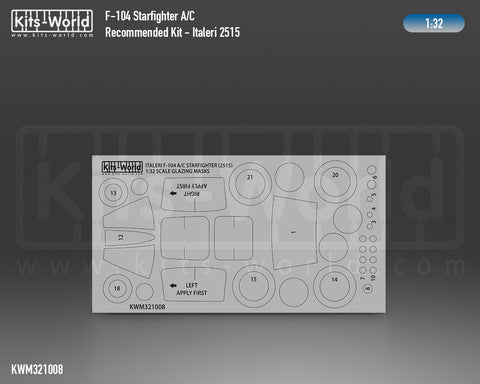Kitsworld KWM321008 1/32 1:32 scale F-104 Starfighter G/S Canopy/Wheel Masks Recommended Kit - Italeri 2514