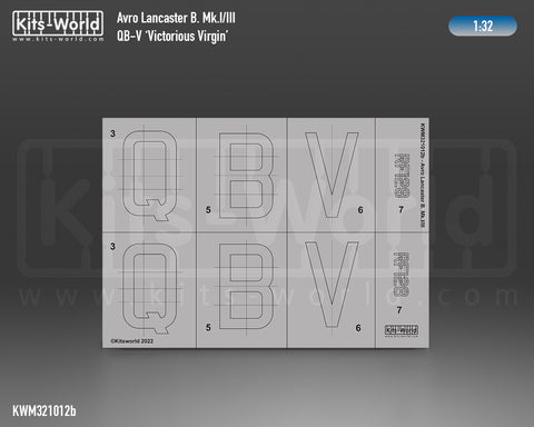 Kitsworld KWM321012 1/32 1:32 scale  Avro Lancaster Mask QB-V Victorious Virgin - Scheme Set Recommended Kit - Border Models BF-010.