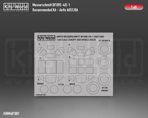 Kitsworld KWM481001 1/48 1:48 scale Messerschmitt Bf109E-1/E-3/E-4 Canopy/Wheels Mask Recommended Kit - Airfix A05120