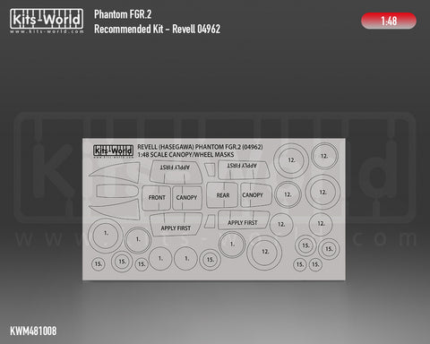 Kitsworld KWM481008 1/48 1:48 scale F4 Phantom  Canopy/Wheels Mask - Recommended Kit - Hasagawa