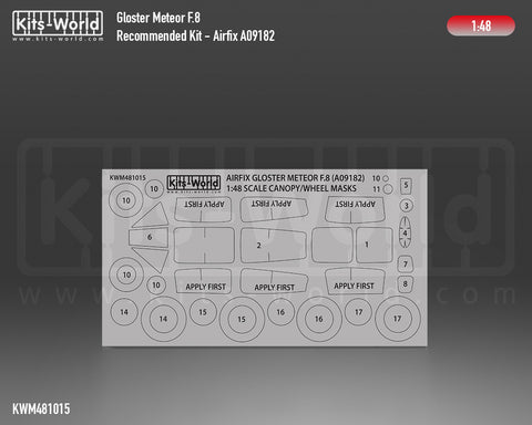 Kitsworld KWM481015 1/48 1:48 scale Gloster Meteor F.8 Canopy/Wheel Masks - Recommended Kit - Airfix (A09182).