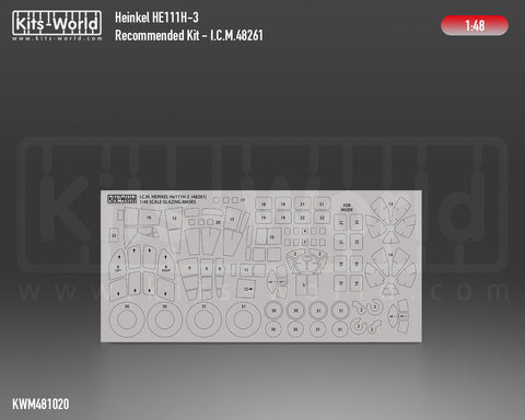 Kitsworld KWM481020 1/48 1:48 scale He 111H-3 Canopy/Wheel Masks - Recommended Kit - ICM (48261).