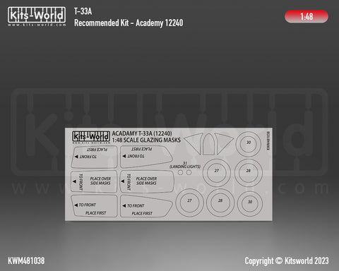 Kitsworld KWM481038 1/48 1:48 scale Lockheed T33A Shooting Star Canopy/Wheel Mask Set (Academy 12284).