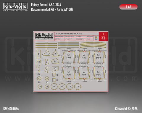Kitsworld KWM481054 1/48 1:48 scale Canopy/Wheel Mask Set -  Fairey Gannet AS.1AS.4  Recommended Kit Airfix (A11007)