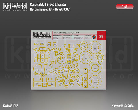 Kitsworld KWM481055 1/48 1:48 scale Canopy/Wheel Mask Set  - B-24D Consolidated Liberator  Recommended Kit Revell (03831)
