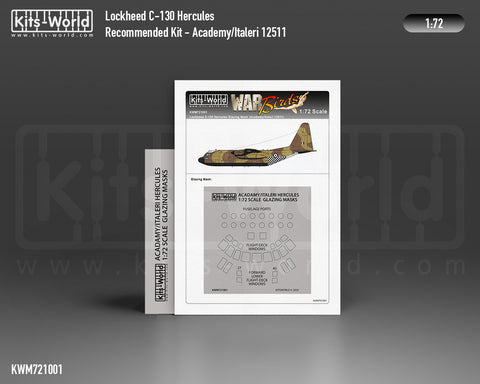 Kitsworld KWM721001 1/72 1:72 scale C-130H/E ROKAF & USAF Canopy/Wheels Mask Recommended Kit - Academy/Italeri (12511).