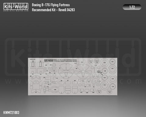 Kitsworld KWM721003 1/72 1:72 scale Boeing B-17G Flying Fortress Canopy/Wheels Mask Recommended Kit - Revell (04283).