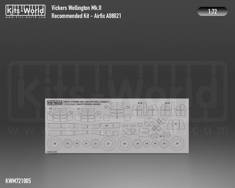 Kitsworld KWM721005 1/72 1:72 scale Vickers Wellington Canopy/Wheels Mask Recommended Kit - Airfix.
