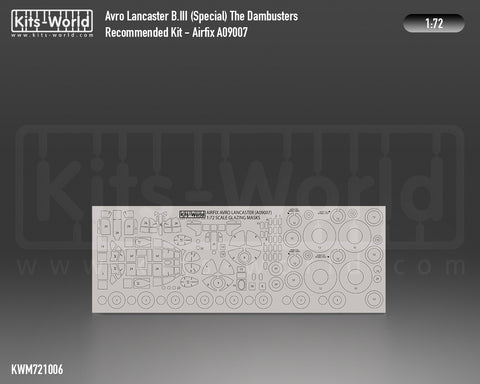 Kitsworld KWM721006 1/72 1:72 scale Avro Lancaster B.III (Special) The Dambuster Canopy/Wheels Mask - Recommended Kit Airfix (A09007).
