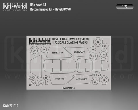 Kitsworld KWM721010 1/72 1:72 scale Bae Hawk T.1 Canopy/Wheel Mask - Recommended Kit - Revell (04970).
