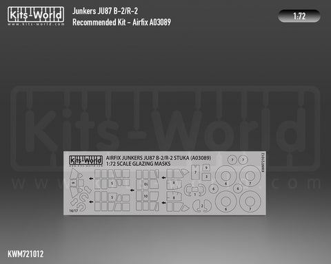 Kitsworld KWM721012 1/72 1:72 scale Junkers Ju87B-2/R-2 Stuka Canopy/Wheel Mask - Recommended Kit - Airfix (A03089).