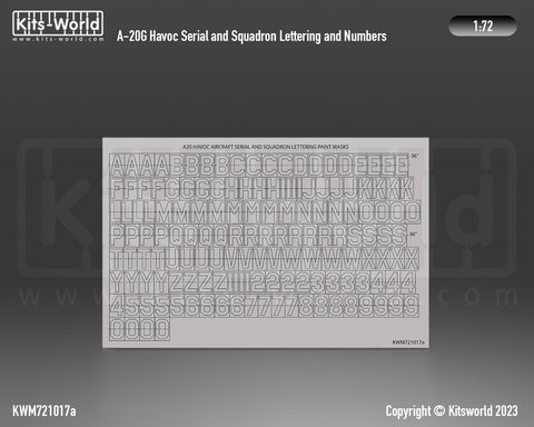 Kitsworld KWM721017 1/72 1:72 scale Douglas  A-20 Havoc Squadron Lettering Mask Set (Suitable for all Manufacturers).