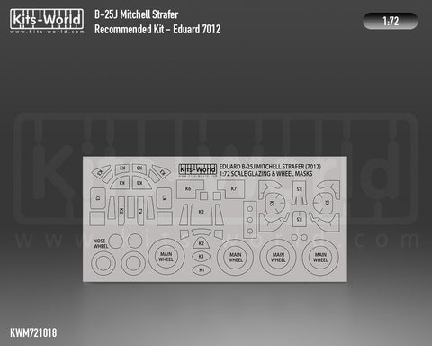 Kitsworld KWM721018 1/72 1:72 scale North American B-25J Mitchell Gunship Canopy/Wheel Masks Recommended Kit – Eduard 7012.