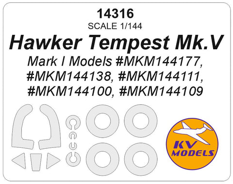 KVモデル 14316 1/144 ホーカー テンペスト Mk.V (Mark I Models) + ホイール キャノピーマスキングシート