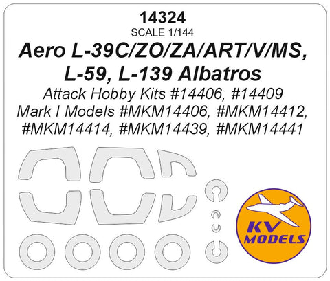 KVモデル 14324 1/144 エアロ L-39C/ZO/ZA/ART/V/MS, L-59, L-139 アルバトロス (Attack Hobby Kits/Mark I Models) + ホイール キャノピーマスキングシート