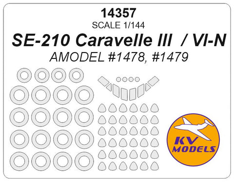 KVモデル 14357 1/144 SE-210 Caravelle III / VI-N (Aモデル #1478, #1479) + ホイール キャノピーマスキングシート