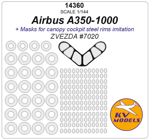 KVモデル 14360 1/144 エアバス A350-1000 (ズベズダ #7020) + ホイール キャノピーマスキングシート