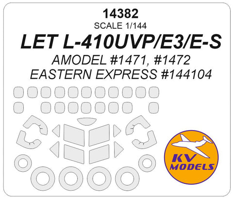 KVモデル 14382 1/144 LET L-410UVP / L-410UVP-E3 / L-410UVP E-S (Aモデル/イースタンエクスプレス) with side windows on fuselage and ホイール キャノピーマスキングシート