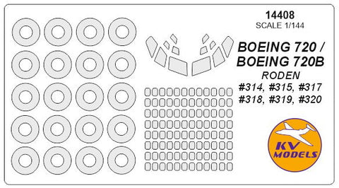 KVモデル 14408 1/144 ボーイング 720 / ボーイング 720B (ローデン) + ホイール キャノピーマスキングシート