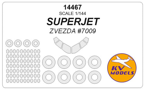KVモデル 14467 1/144 スーパージェット-100 (ズベズダ #7009) + ホイール キャノピーマスキングシート