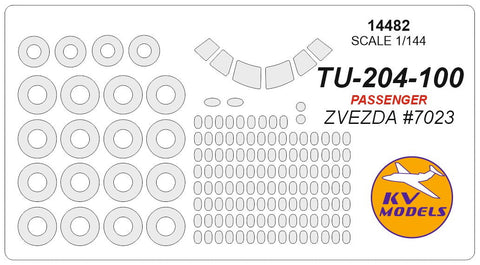 KVモデル 14482 1/144 ツポレフ Tu-204-100 - Passenger (ズベズダ #7023) + ホイール キャノピーマスキングシート