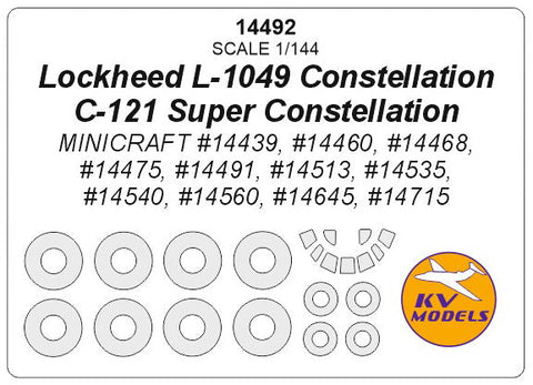 KVモデル 14492 1/144 ロッキード L-1049 コンステレーション C-121 スーパーコンステレーション (ミニクラフト) +ホイール キャノピーマスキングシート