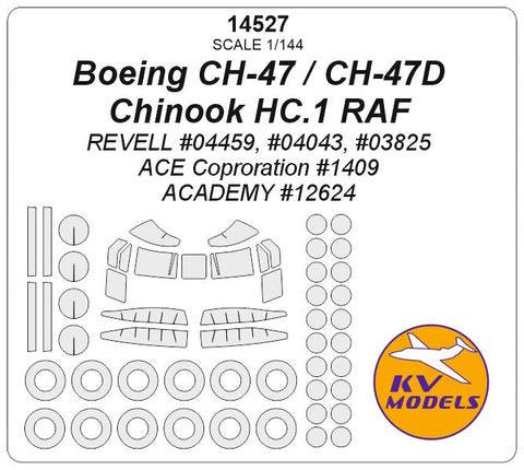 KVモデル 14527 1/144 ボーイング CH-47D / チヌーク HC.1 RAF
(レベル # 04459 / レベル # 04043 / ACE Coproration #1409) +ホイール キャノピーマスキングシート