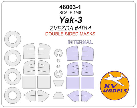 KVモデル 48003-1 1/48 Yak-3 (ズベズダ #4814) - (内外両面) + ホイール キャノピーマスキングシート