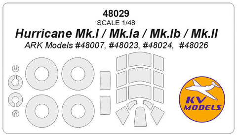 KVモデル 48029 1/48 ハリケーン Mk.I / Mk.Ia / Mk.Ib (ARK Models #48007, #48023, #48024, #48026) + ホイール キャノピーマスキングシート